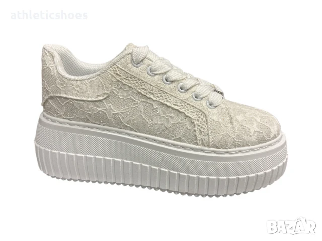 Дамски маратонки на платформа от текстилна дантела, снимка 4 - Маратонки - 34237394