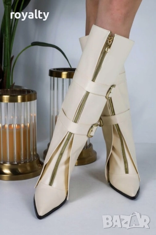 Ботуши на платформа - бежова кожа, снимка 4 - Дамски ботуши - 52267807