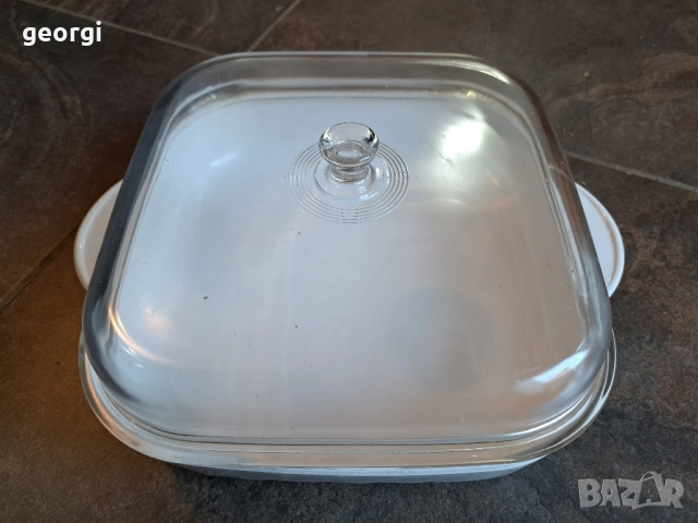 френско квадратно керамично плато със стъклен похлупак 29/6, снимка 2 - Чинии - 52809755