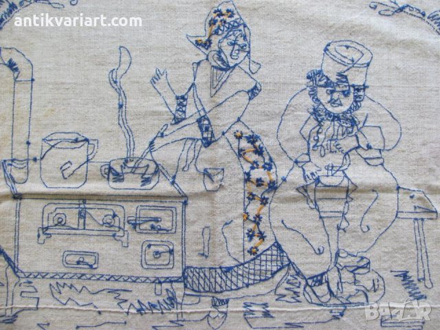 30-те Ръчна Бродерия върху тъкан Ленен Плат, снимка 10 - Антикварни и старинни предмети - 27116284
