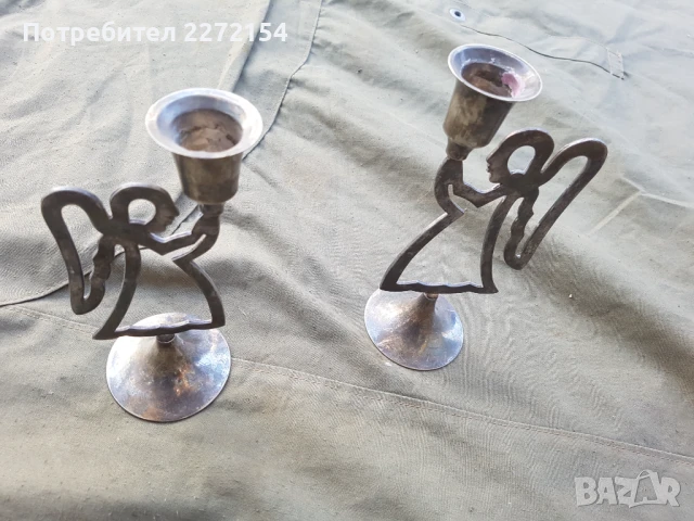 Посребрен свещник 2 бр ангели , снимка 2 - Антикварни и старинни предмети - 51357103