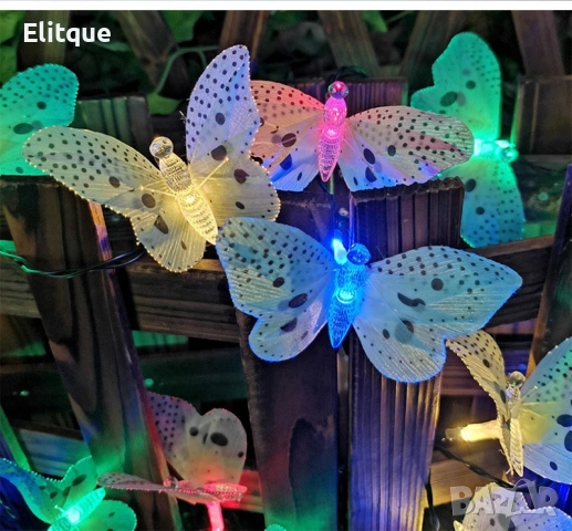 Верига от LED лампички за градината с пеперуди, 12 лампи, снимка 4 - Градински мебели, декорация  - 53303116
