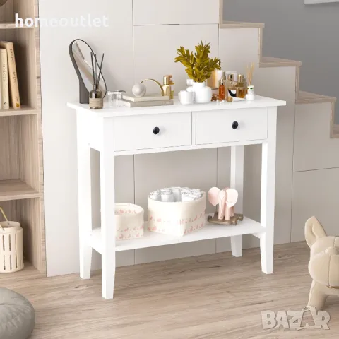 ПРОМОЦИЯ Конзолна маса с 2 нива за съхранение и чекмеджета 10BHHFNT-W-2, снимка 3 - Маси - 49740856