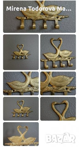 Антична масивна месингова кука за палто лебед рустик, снимка 2 - Антикварни и старинни предмети - 34631659