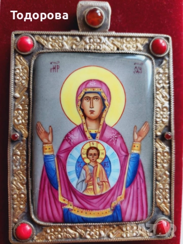 Руска сребърна емайлова икона(панагия) сребро 84, снимка 5 - Икони - 52943329