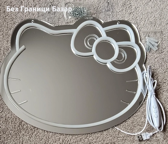 Ново Неоново LED огледало коте декорация за стена стая USB знак табела, снимка 2 - Декорация за дома - 53048441