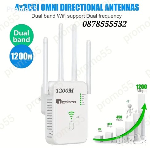Мощен WiFI Усилвател за интернет, Безжичен репитер за усилване на сигнала, снимка 9 - Рутери - 43475187