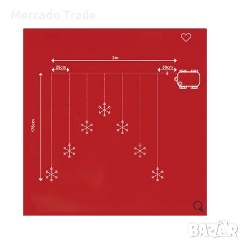 Декоративна LED завеса Mercado Trade, Снежинки, 147 крушки, снимка 4 - Лед осветление - 43288891
