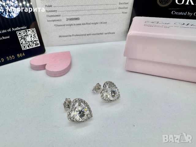 Сребърни обеци с мойсанит (диамант) 1 карат, снимка 4 - Обеци - 51949710