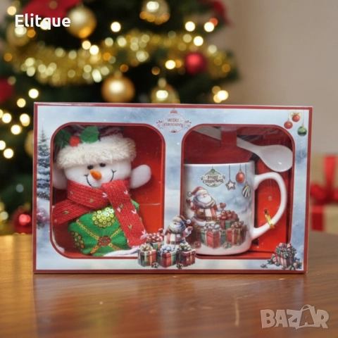 Празничен подаръчен комплект с чаша, лъжичка и снежен човек – готов за подаряване, снимка 4 - Други - 52571020