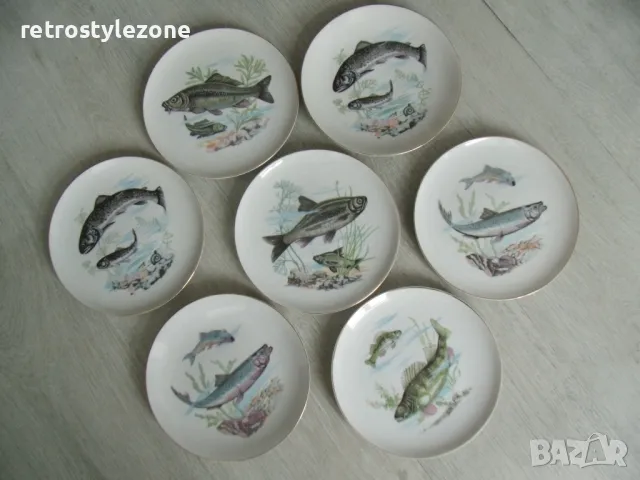 № 7964 стари японски порцеланови чинии - 7 броя   - SAITO JAPAN  - илюстрации - риби  , снимка 7 - Сервизи - 49692250