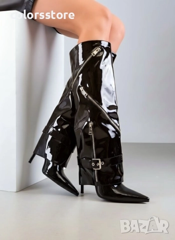 Ботуши на ток - черен лак - AD-9 