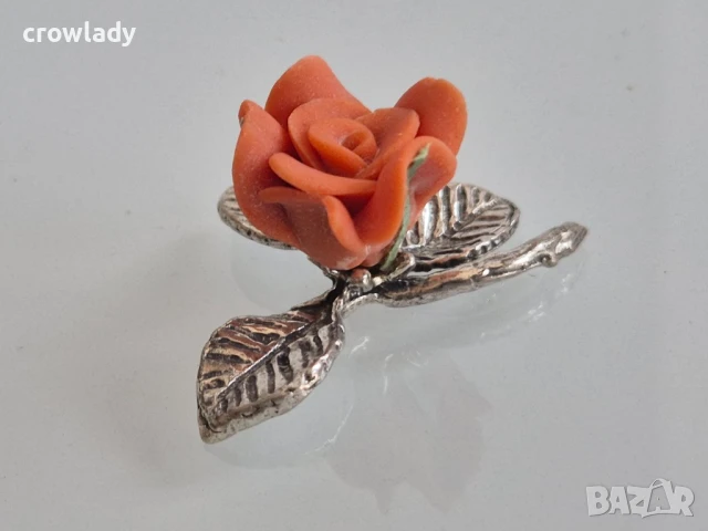 Цвете Красива сребърна роза ръчна авторска изработка 1, снимка 3 - Антикварни и старинни предмети - 51104832