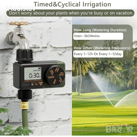 Контролер за напояване Diivoo WT-06, автоматичен/ръчен режим, снимка 2 - Напояване - 52459042