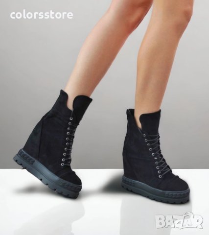 Боти на платформа - черен велур - BPL25, снимка 2 - Дамски боти - 42992087