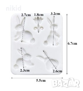 Зайче заек зайци лале силиконов молд форма фондан декор украса, снимка 2 - Форми - 43887305