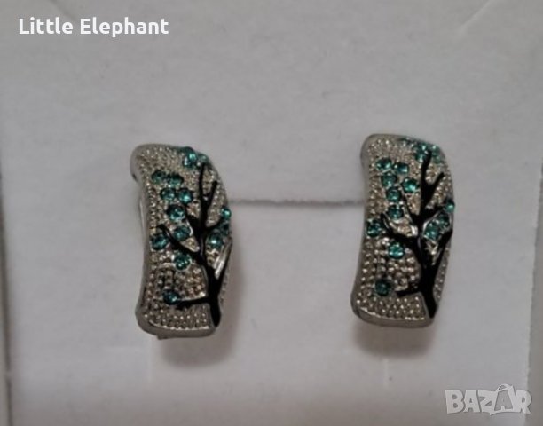 Сребърни обеци колекция"Plum trees",tiny green trees с кристали/нови