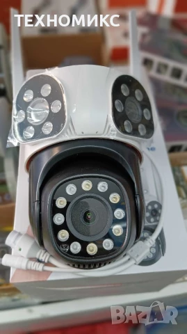 Тройна външна въртяща WiFi AI камера 12MP с три обектива и 10x ZOOM, ICSee, Бяла, снимка 9 - IP камери - 51337472