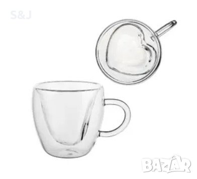 Двустенна стъклена термо чаша във формата на сърце, снимка 2 - Чаши - 43121842