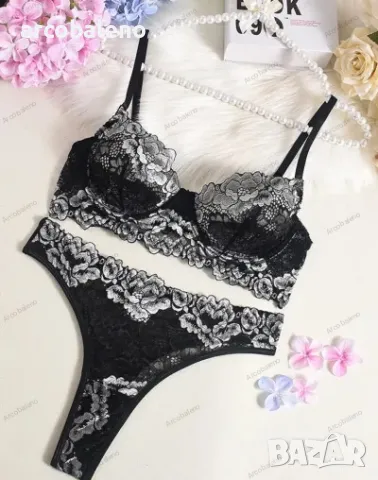 Дамски комплект бельо с дантелен сутиен в контрастен цвят, 4цвята , снимка 11 - Бельо - 48570932