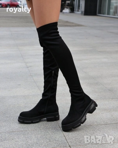 Равни чизми - черен велур, снимка 2 - Дамски боти - 52267741