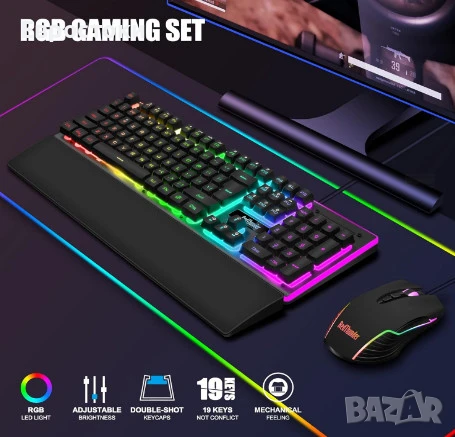 Геймърска клавиатура RedThunder K10 с мишка, Mechanical Feel, геймърски комплект: клавиатура + мишка, снимка 7 - Клавиатури и мишки - 50449955