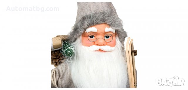 Коледна реалистична фигура Дядо Коледа, Сиво палто със ски, Automat 46см, снимка 2 - Декорация за дома - 34779319