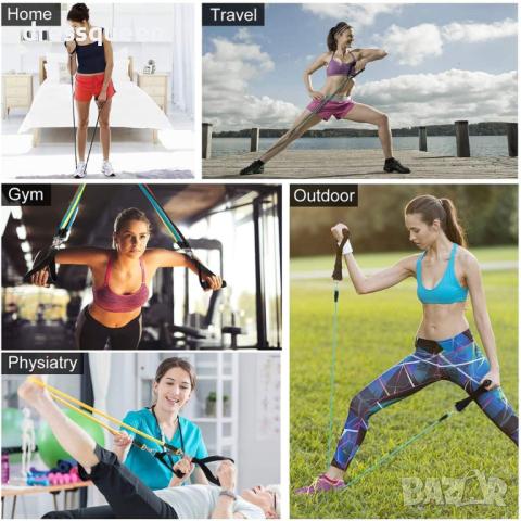 0849 Комплект ластици за тренировка на различни мускулни групи от 11 части и натоварване до 45.3кг, снимка 15 - Фитнес уреди - 44919414