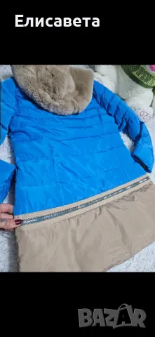Дамско зимно яке в син цвят с естествен пух на качулката , снимка 6 - Якета - 48527811