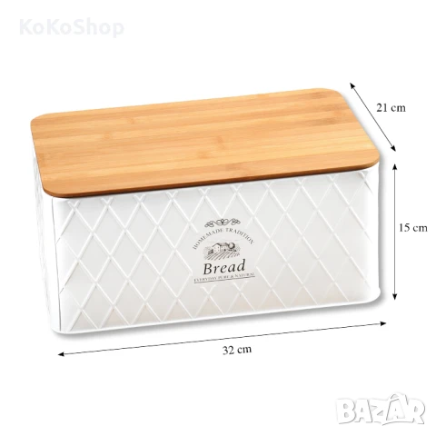Кутия за хляб с дъска от бамбук-32.5х15х21 см., снимка 3 - Аксесоари за кухня - 50530073