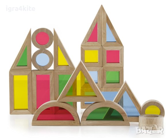 НАМАЛЕНИЯ Луксозен дървен конструктор 40бр. пропускащ цвят и светлина Rainbow Wooden Blocks, снимка 6 - Образователни игри - 42992963