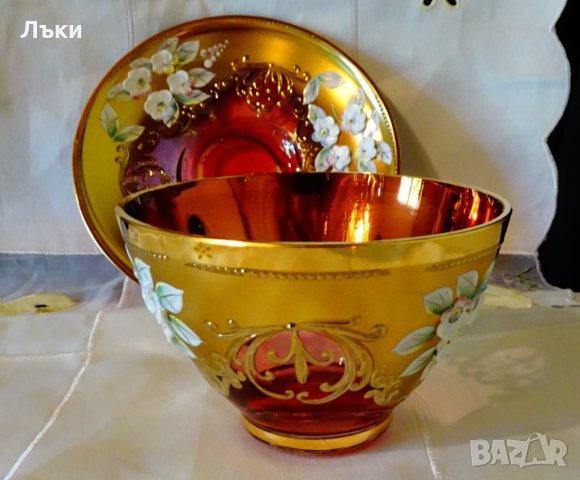 Bohemia кристална чаша с чиния,злато., снимка 11 - Антикварни и старинни предмети - 33145666
