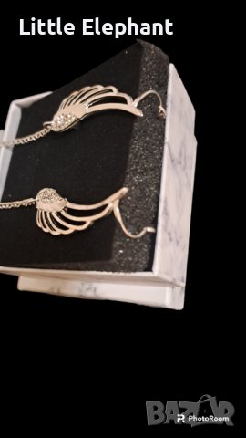 Сребърни висящи обеци ангелски крила с удължение и кристали,white/нови, снимка 2 - Колиета, медальони, синджири - 44117718