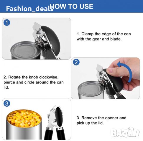 Комплект тирбушон и мултифункционална 3 в 1 отварачка за консерви буркани от неръждаема стомана, снимка 4 - Други - 33671387