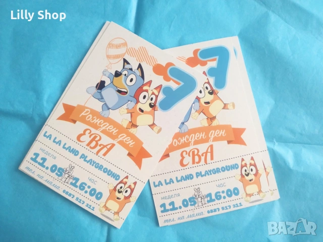 Покани, банер за рожден ден, украса Блуи / Bluey