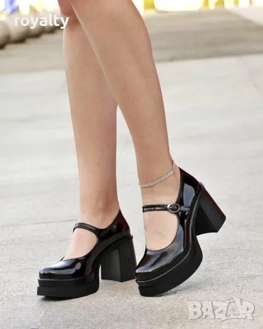 Обувки на ток - черен лак