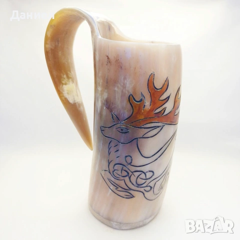 Чаши  от истински биволски рог и гравюри с викингски мотиви - тип халба, снимка 9 - Други - 53216189