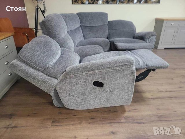 Сив ъглов диван от плат с ръчен релаксиращ механизъм, снимка 9 - Дивани и мека мебел - 43896533
