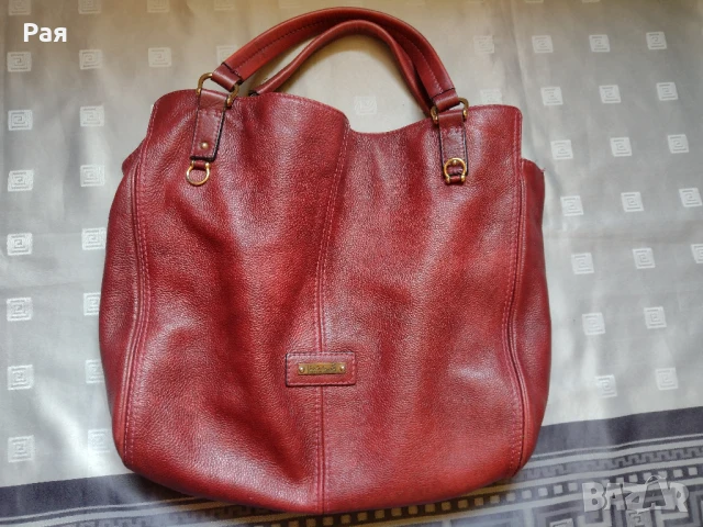 Кожена дамска голяма чанта в цвят бордо Cristhelen B