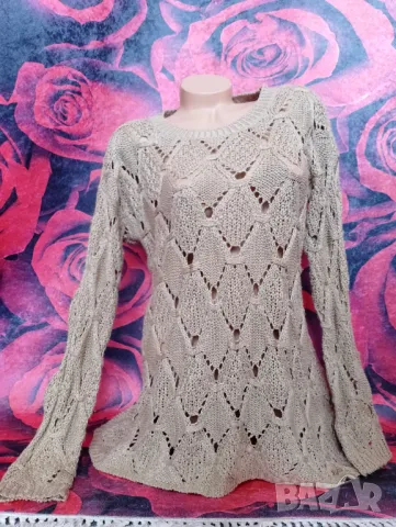 Бежова блуза туника от изкуствена плетка Л, снимка 3 - Блузи с дълъг ръкав и пуловери - 49410769