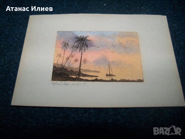 Страхотен миниатюрен акварел подписан от 82г. 1, снимка 4 - Картини - 26613612