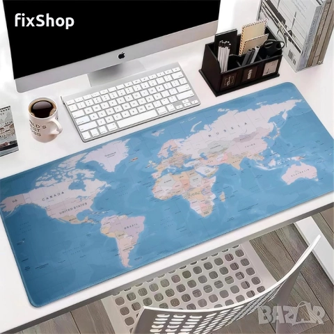 Геймърски пад за мишка и клавиатура – “World Map” – 90×40 см – RC-K-1074 – Син, снимка 5 - Клавиатури и мишки - 51841890