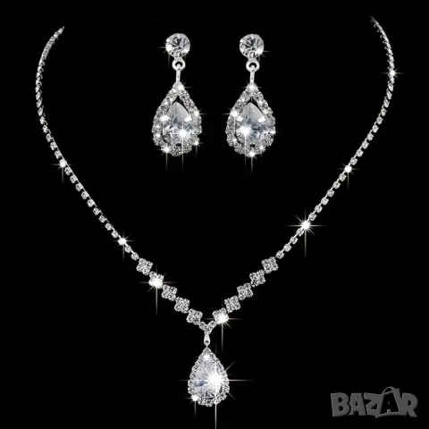 Обици и колие с цирконии, снимка 2 - Колиета, медальони, синджири - 49359649