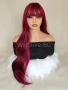 Червена бордо перука с бретон на леки къдрици, снимка 3