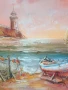 Димитър Генев 33x27см/малка българска картина масло върху платно/морски пейзаж/рибарски лодки-фар, снимка 4