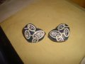СТАРИ ПОСРЕБРЕНИ СЪРЦЕВИДНИ с ФАСЕТИРАНИ ЦИРКОНЧЕТА МЕДНИ ЕМАЙЛИРАНИ ВИНТИДЖ ОБЕЦИ 28347, снимка 7