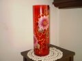 Ръчно Рисувана Голяма Стъклена Червена ваза, снимка 5