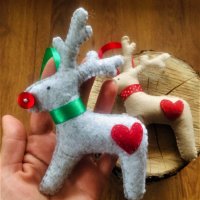 Коледна декорация / Коледни играчки за елха от филц ръчна изработка елен, снимка 2 - Декорация за дома - 34909845