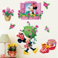 Мини Маус Minnie с цветя самозалепващ стикер лепенка за стена и мебел, снимка 1 - Други - 28028107