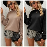 Дамски пуловер с усукани ръкави и кръгло деколте, 2цвята - 023 , снимка 1 - Блузи с дълъг ръкав и пуловери - 43245269